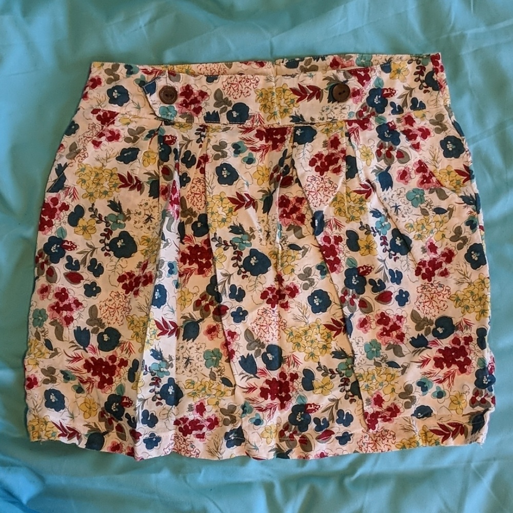 Multicolor Flower Printed Linen Mini Skirt